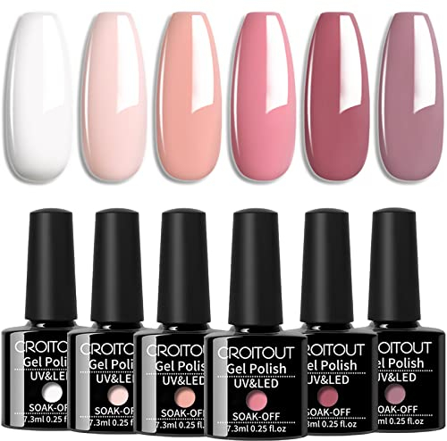 Croitout UV Gel Nail Polish Set, Sock Off Colours for Home DIY Manicure Nail Salon for Women 6 x 7.3ml