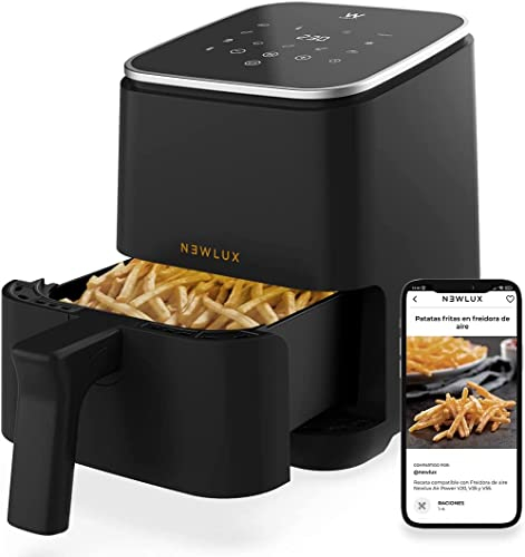 NEWLUX - Friteuse sans huile 2 l Air Power V20 (1200 W) avec 8 programmes et panneau LED tactile. Friteuse à air 2 l (jusqu'à 230 ℃) pour 2 personnes avec application de recettes sans PFOA | Noir