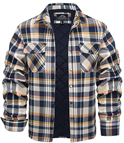 KEFITEVD Uomo Giacca a quadri Manica lunga Camicia di flanella Uomo Camicia Giacca Casual Cotone Giacca da boscaiolo Inverno Camicie Termiche Comoda Camicia Autunno Giacca di transizione Giallo 2XL