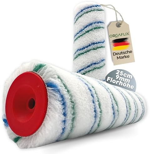 ORGAFLIX Rodillo de pintura profesional de 25 cm, 2 unidades, ideal para absorción y dispensación de color, altura de pelo aprox. 9 mm, núcleo de 48 mm, rodillo de pintura para pared, rodillo grande,