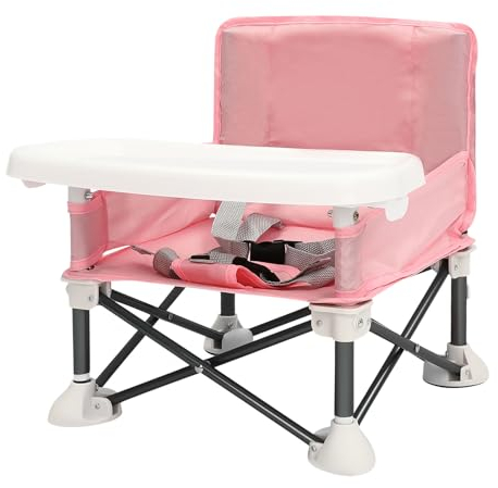 Donened Trona portátil para bebé, con cubierta elevada para tableta y bolsillo de malla, para bebés de 0 a 2 años (rosa)