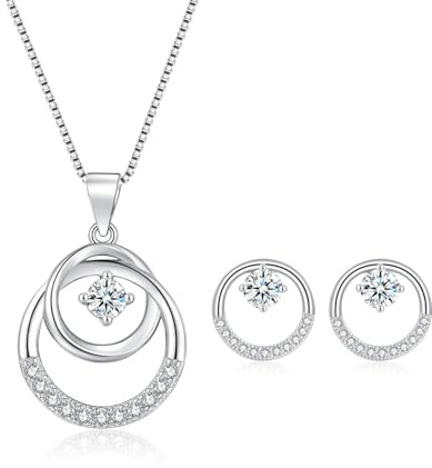 Cangall Schmuckset Silber 925 Damen, 925 Sterling Silber Halskette & Ohrstecker Set, Silber Kreis Schmuckset für Frau Mädchen, Schmuck Set Liebesgeschenk zum Geburtstag Muttertag Weihnachten