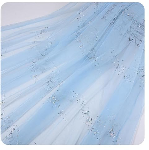 Hrlace tylltyg 150 cm brett glitter tyll dekorativt tyg med små paljetter, metervara, gnistrande tylltyg, masktyger för sömnad, gör-det-själv-kläder, tyllkjol bröllop, fest dekoration himmelsblå 1 m
