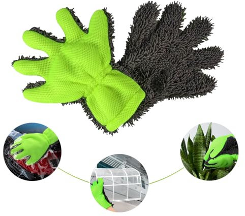 KHDULQ Mikrofasertücher Auto-Waschhandschuh Mit Finger - 16 x 28 cm, Autopflege Handtuch für Autowäsche, Motorrad Trocknen - Grüngrau