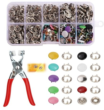 400Pcs Snap Button Fastener Kit, 5-Claw Metal Press Stud Set with Pliers