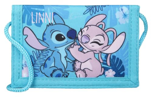 Disney Stitch Sac en gel pour fille – Personnalisable avec nom – Portefeuille pour enfant avec cordon, Stitch en bleu, Moderne