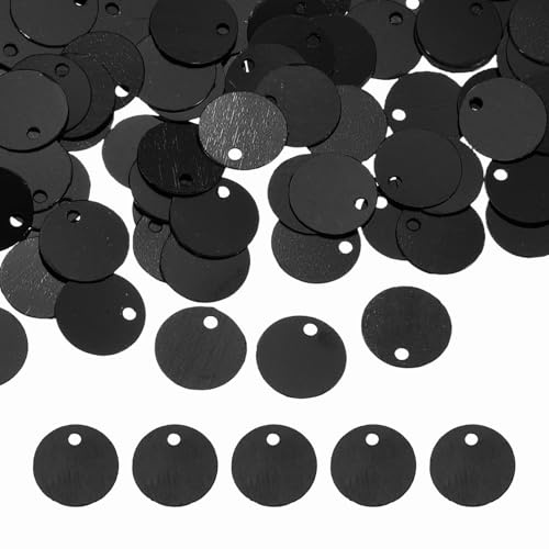 sourcing map Flat Round Sequins, 600Pcs 10mm/0.4 Inch Loose Paillettes Black Craft Sewing Sequins with Single Side Hole for DIY, Embroidery Clothing, Jewelry Making