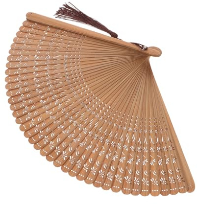 Beaupretty Abanico Plegable De Mano Vintage De Bambú Natural Tallado, Ventilador Plegable Portátil Para Verano, Diseño Calado Negro, Tamaño Mini 18 Cm Para Uso Tradicional y Diario