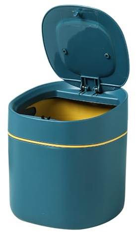 Huvqianu Cubo de basura de escritorio | Cubo de basura de escritorio con tapa a presión, organizador de para cosméticos, cesta de basura para baño, dormitorio, sala de estudio y