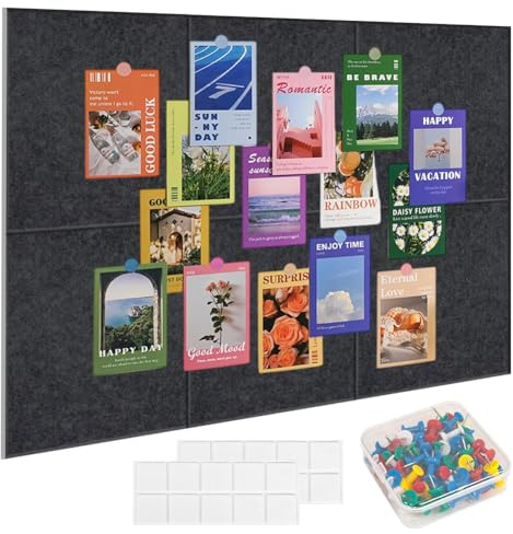 Stor filt anslagstavla, 6 stycken anslagstavlor, kork, 90 x 60 cm, dekorativ anslagstavla, korkplatta med 60 anslagstavlor, 30 självhäftande betabs, filtvägg, Memo Boards bulletinbräda för skola, hem