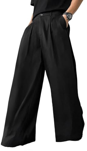 CLOAKA Pantalon de costume pour homme - Pantalon baggy mode business - Pantalon chino moderne pour homme - Pantalon long à jambe large - Pantalon de loisirs avec poches, Noir , M