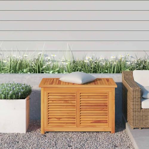 ACAGALA Scatola da giardino 90 x 50 x 58 cm, con tasca interna impermeabile, in legno, per terrazza, giardino, balcone, legno massiccio, teak