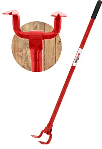 Deck Demon Wrecking Bar - 44 Inch Steel Deck Board Remover Tool - Save Time Removing Old Boards and Breaking Pallets - Heavy Duty, Non-Slip Handle with Dual Claw Head Nail Puller - Red, DD-201