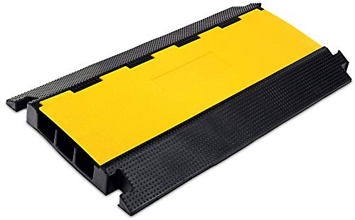 Pronomic Protector 3-90L Kabelbrücke 3-Kanal mit Steckverbindung 90 x 49 x 7 cm - Kabelkanal aus Kunststoff für Versanstaltungen - Kabel Überfahrschutz für Boden - Schwarz/Gelb