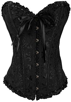 Sxybox Damen Korsett Bauchweg Vollbrust Corsage Top Gothic Burlesque Schnüren Bustier,Schwarz,M