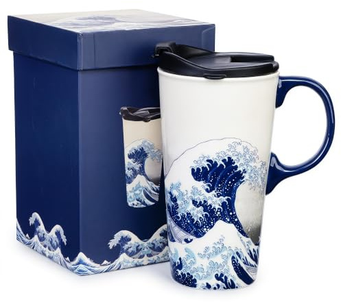Topadorn Ceramic Travel Mug Porcelain Coffee Cup with Spill-proof Lid and Box, 17 Oz.