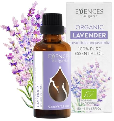 Essences Bulgaria Aceite Esencial de Lavanda Orgánico 50ml | Lavandula angustifolia | 100% Puro y Natural | Sin Diluir | Grado Terapéutico | Granja Familiar | Destilado al Vapor | Sin OMG | Vegano
