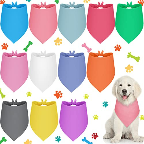 Frienda 12 Pcs Plain Dog Bandanas Blank Puppy Adjustable Triangle Solid Color Dog Bandanas Multicolor Puppy Scarf Heat Transfer Washable Handkerchief(64 x 43 x 43 cm,Fresh Color)