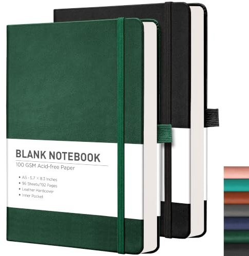 RETTACY Notebook A5, Graph Journal, 2-Pack, Hardcover Notepad, 384 Pages
