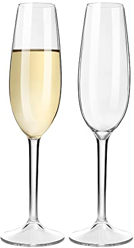 COOKY.D Flûte da Champagne Riutilizzabili in Plastica Tritan Infrangibili, Lavabili in Lavastoviglie Regalo Perfetto per Matrimonio Anniversario e Compleanno 226ML/7.3oz,Set da 2