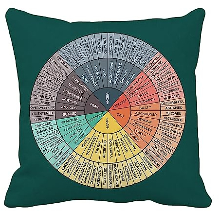 Yokepoh Wheel of Emotions Feelings Chart Velvet Throw Pillow Covers Cozy Pillowcases Home Decor for Bed Couch Sofa Therapy Office Living Room Cushion Covers Counselor Physical Therapist Gifts 18x18