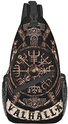 Viking Vegvisir Umhängetasche, Unisex, Schultertasche, Brusttasche, Rucksack mit einem Riemen, leicht, für Reisen, Wandern, Tagesrucksack für Männer und Frauen, Freizeit, Einkaufen, Sport