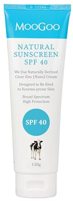 MooGoo Natural Zinc Sunscreen SPF 40 - Water-Resistant, Clear Mineral Formula – Gentle for Sensitive Skin, All Ages & Family – 120 g