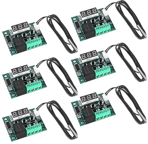 6 Stück W1209 DC 12V LED Digital Thermostat Temperaturregler Modul Temperature Controller, -50-110°C Temp Steuerschalter Modul Bord mit Wasserdichte Sensor Sonde, Heizen/Kühlen