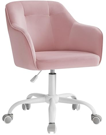 SONGMICS Sedia da Studio in Casa, Sedia Girevole, Regolabile in Altezza, Portante 110 kg, Struttura Acciaio, Tessuto di Velluto Respirante, Studio, Camera da Letto, Rosa Gelatina OBG019P02