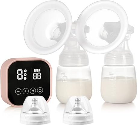 Bizcasa Tire Lait Electrique, 4 Modes et 9 Niveaux, Rechargeable, avec Ecran LCD, Électrique Double Allaitement Maternel Sans Douleur, Forte Puissance d'Aspiration, Sans BPA (Rose)