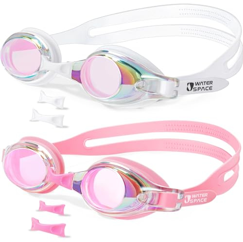 Water Space Kids Swim Goggles, Swimming Goggles for Kids Boys Girls 3-6 4-7 2-4 3-5, Toddlers 2 3 4 5 Years Old Anti Fog UV Protection Clear View Flat Lens No Leak Water Pool Goggles