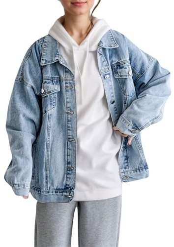 LifeShe Oversized Denim Jacket Women Boyfriend Jean Jacket Trendy Loose Shacket Spring Trucker Coats