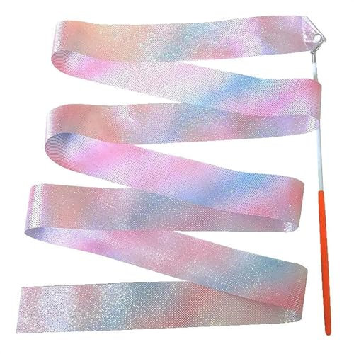 LYHYDMA Tanz Bunte Bänder 2 Stück Gymnastikbänder Tanzband Rhythmische Kunstgymnastik Ballett Streamer Twirling Rod Rainbow Stick für Tanz, Gymnastik