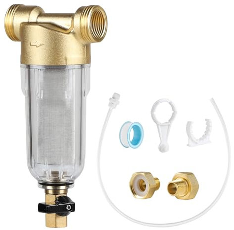 SWAWIS Pre-Filtro De Agua De Sedimentos Giratorio con Adaptadores, 40 Micrones Externas Prefiltro de Agua Filtro de Sedimentos para Agua de Pozo, Reutilizable Prefiltro de Latón(1/2'')