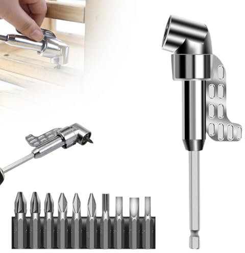 Renvoi d'Angle Visseuse Kit, 2024 Nouveau Embout Visseuse Axe hexagonal de 1/4 pouce Pour garages, modèle Tête de tournevis incurvée multifonction, travailleurs de la constructionf (version longue)