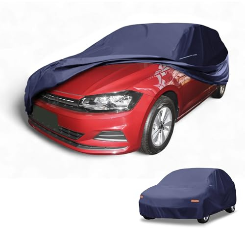 Partuto Waterproof All-Weather Universal Car Cover with Right Side Zipper & Mirror Pocket, 190T-PU Navy Blue Fits for Hatchbacks 165 to 177 Length