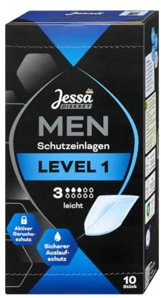 Jessa Diskret Men Einlagen Level 1 Leicht – Diskreter Schutz bei leichter Blasenschwäche, anatomische Passform, 10 Stück. Inkontinenzeinlagen Männer, Herren Inkontinenz