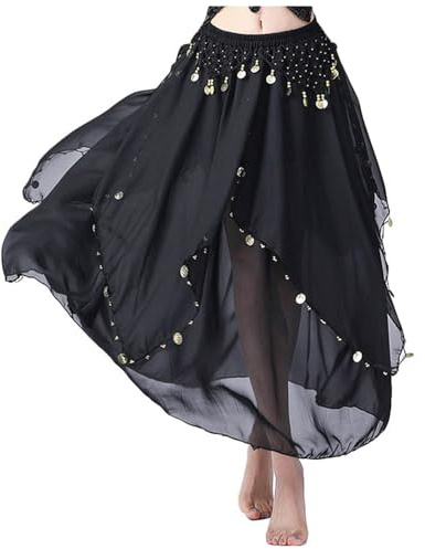 Mousseline de Soie Long Ventre Danse Bollywood Costume Gypsy Porter des Jupes avec des Fentes Jupe en Tulle pour Femmes Jupe en Tulle Vintage Longue, élastique et élégante Jupe en Tulle Sparkle