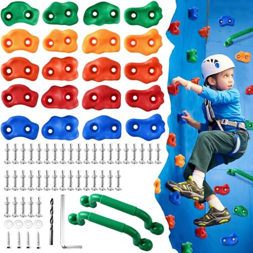 OBYCPIN Juego de 20 asas de escalada para pared de escalada – piedras de escalada con tornillos y accesorios de montaje para interior y exterior