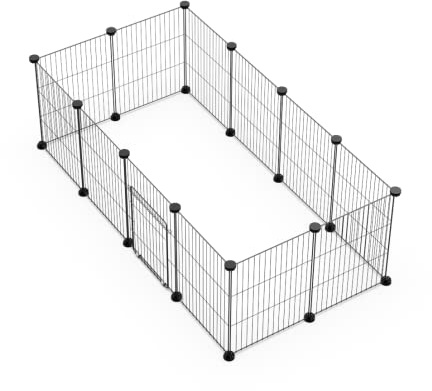 CZCPARY Enclos pour Animaux Domestiques avec Porte, Enclos Intérieur Modulable, Parc DIY pour Petits Animaux, Clôture Réglable, Lot de 12 Panneaux Grillagés pour Lapins et Cobayes 30x38CM Noir