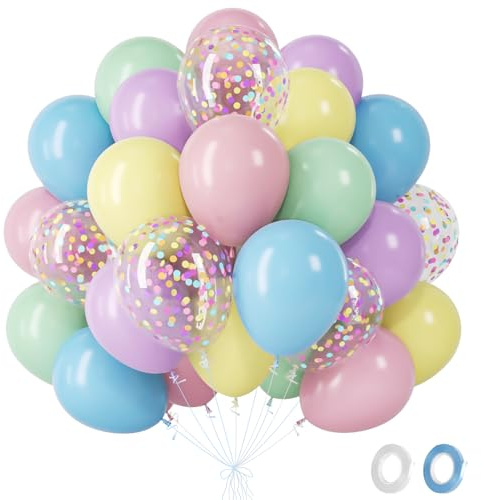 Pacchetto di palloncini - 60 Pezzi Rosa Gialli Verdi Viola Blu Palloncino, Palloncini Elio Confetti Per Ragazza Compleanno Bridal Baby Shower Gender Reveal Anniversario Fidanzamento, 12 Pollici
