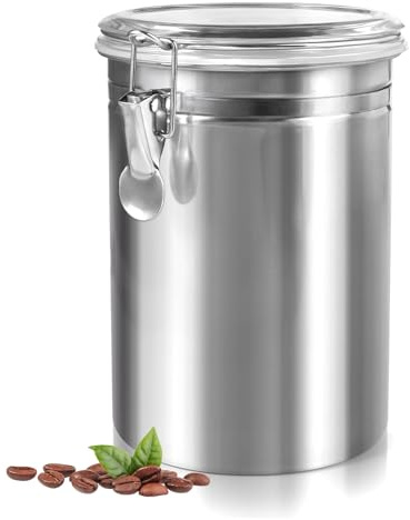 2000ml Botes de Café de Acero Inoxidable Herméticos, Coffee Bean Canister, Recipiente Acero Inoxidable para Café, Lata de Cafés Hermética de Acero-Inoxidable, para Granos de Cafés, Té, Nueces (Plata)
