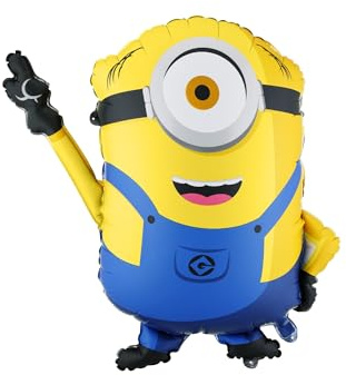 PartyDeco® FB328 Globo de papel de aluminio Minion Mel 72 x 64 cm, globo XXL para helio o aire, globos para fiestas de cumpleaños, globos de minions como decoración de cumpleaños