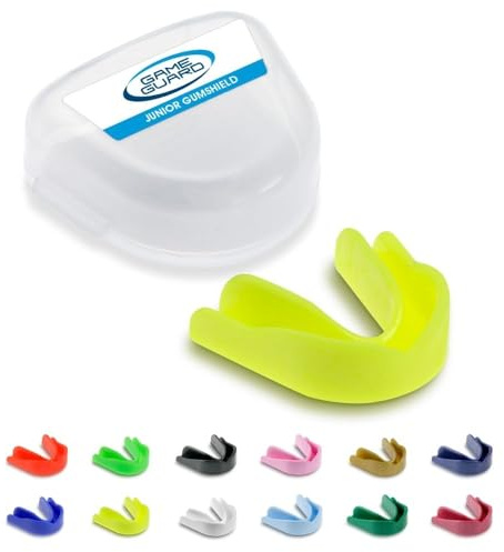 GAME GUARD Sports Mouthguard – Easy Fit Boil & Bite Gum Shield for Kids/Junior (Age 8+) – Mouth Guard for Rugby, Hockey, GAA – Ideal for Schools and Clubs (Yellow)