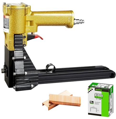 meite Box Stapler 16 Gauge Carton Closing Stapler Heavy Duty Pneumatic Staple Gun for Corrugated Case Cardboard Packaging, ADCS-19 Accepts 1-3/8 Crown 5/8-3/4'' Leg Carton Staples
