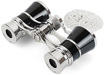 Aomekie Opera Glasses Binoculars 3X25 Theater Glasses Mini Binocular Compact with Chain for Adults Women in Musical Concert（Black）