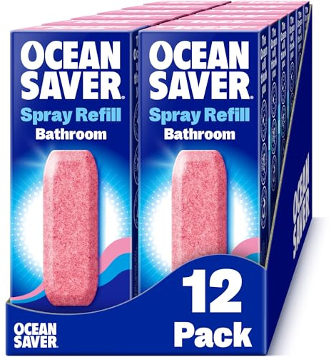 OceanSaver Eco Multi-Surface Bathroom Cleaner - 12x 750ml Refills | Powerful Just Add Water Toilet, Sink & Shower Watermark & Cleaning Spray | Plant Based, Plastic & Cruelty-Free | Pomegranate Scent