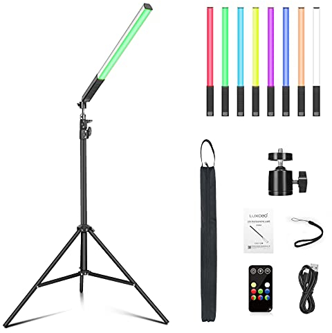 LUXCEO tragbarer LED-Fotografie-Lichtstab, RGB LED Videoleuchte 1000Lumen,mit 172,7 cm bis 199,9 cm Stative und Fernbedienung, einstellbare Farbtemperatur 3000K-5750K