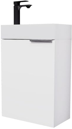 Planetmöbel Waschtisch mit Unterschrank 40 cm Waschbeckenunterschrank, Badmöbel-Set mit Waschbecken für kleine Bäder, Gäste WC, Weiß (inkl. Armatur schwarz matt)