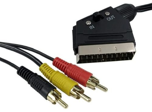 3m Scart to 3 x Phono Cable IN OUT Switchable Triple RCA Composite Lead Switch